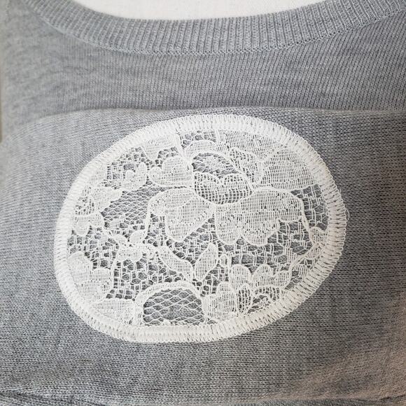 Brixon Ivy Fierro Women's Large Lace Elbow Patch Gray Crew Neck Sweater NWT - Picture 4 of 7